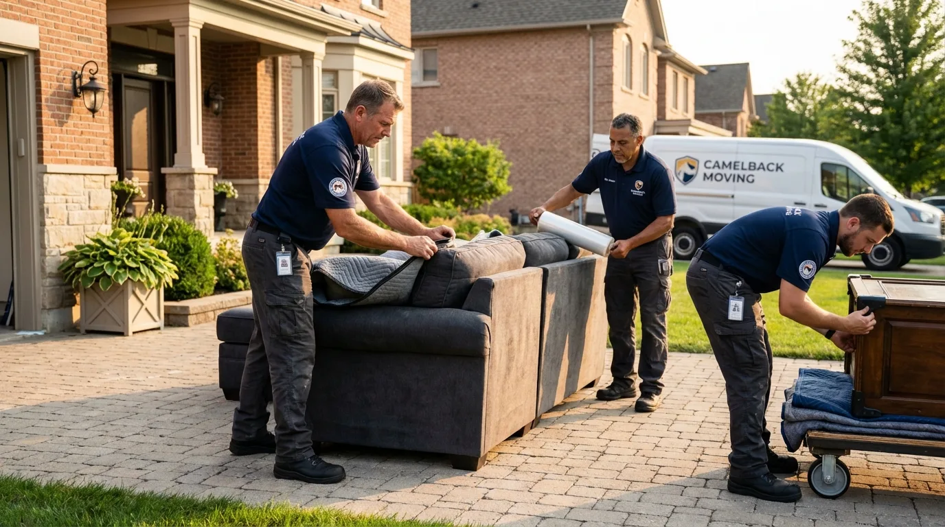 Large estate moving crew wrapping furniture in Porterville, CA