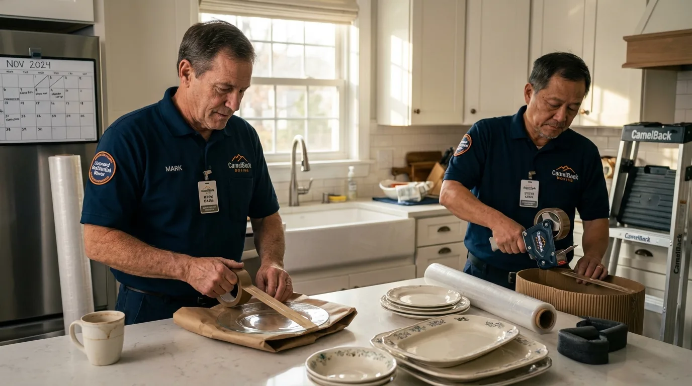 Professional crew packing kitchen dishware in Porterville, CA